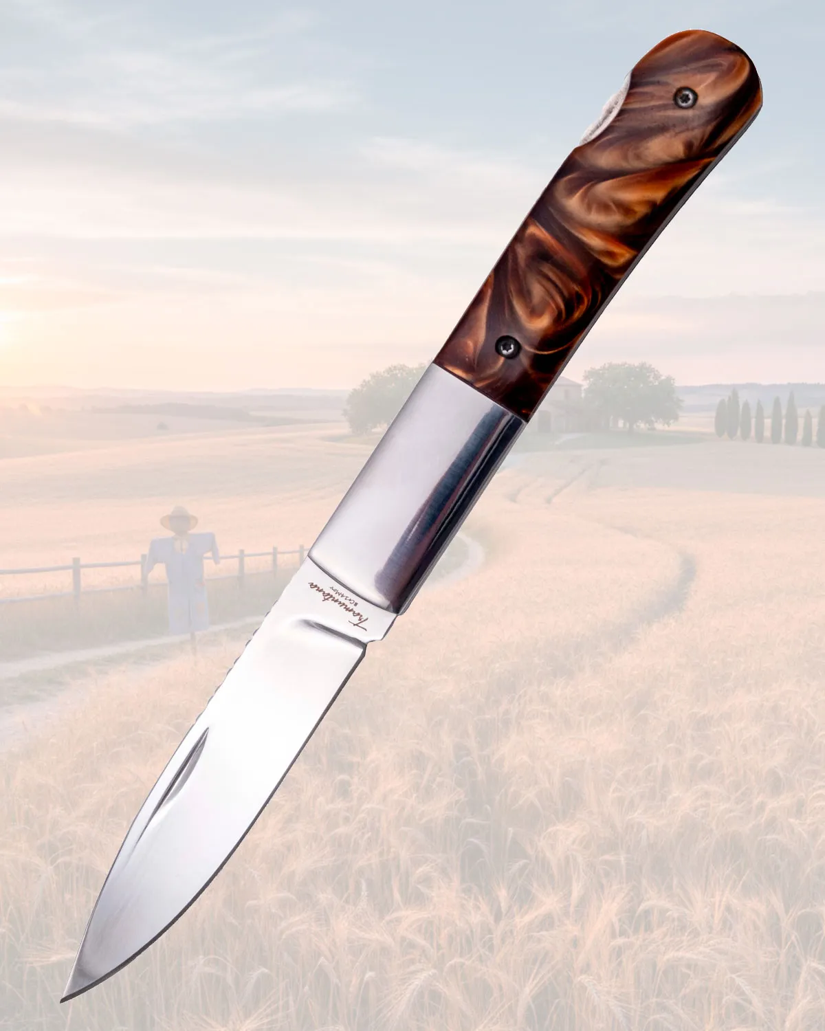 Navaja Tramuntana brillo espejo ámbar y acero