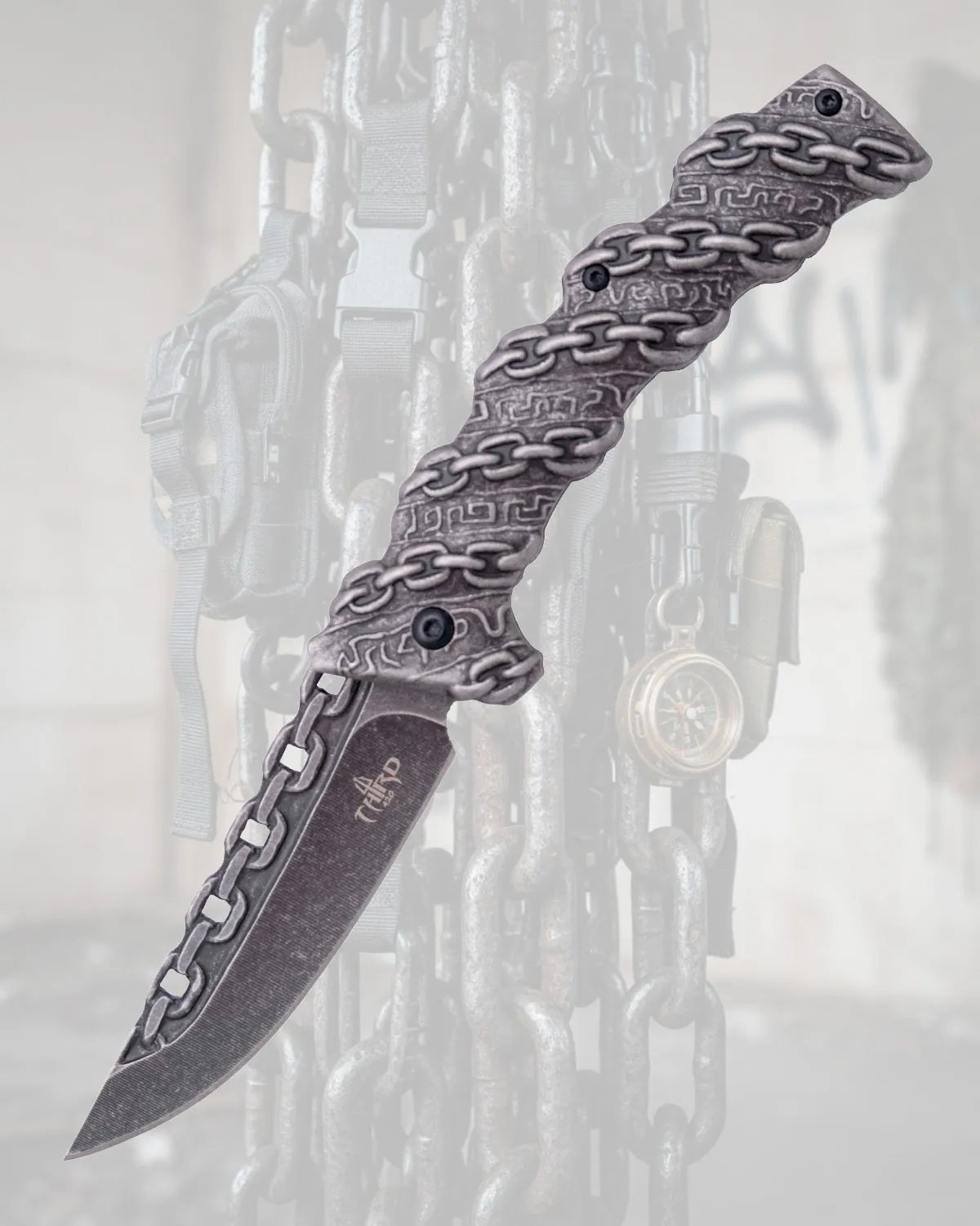 Navaja de bolsillo Third, acero 420, diseño cadena envuelta