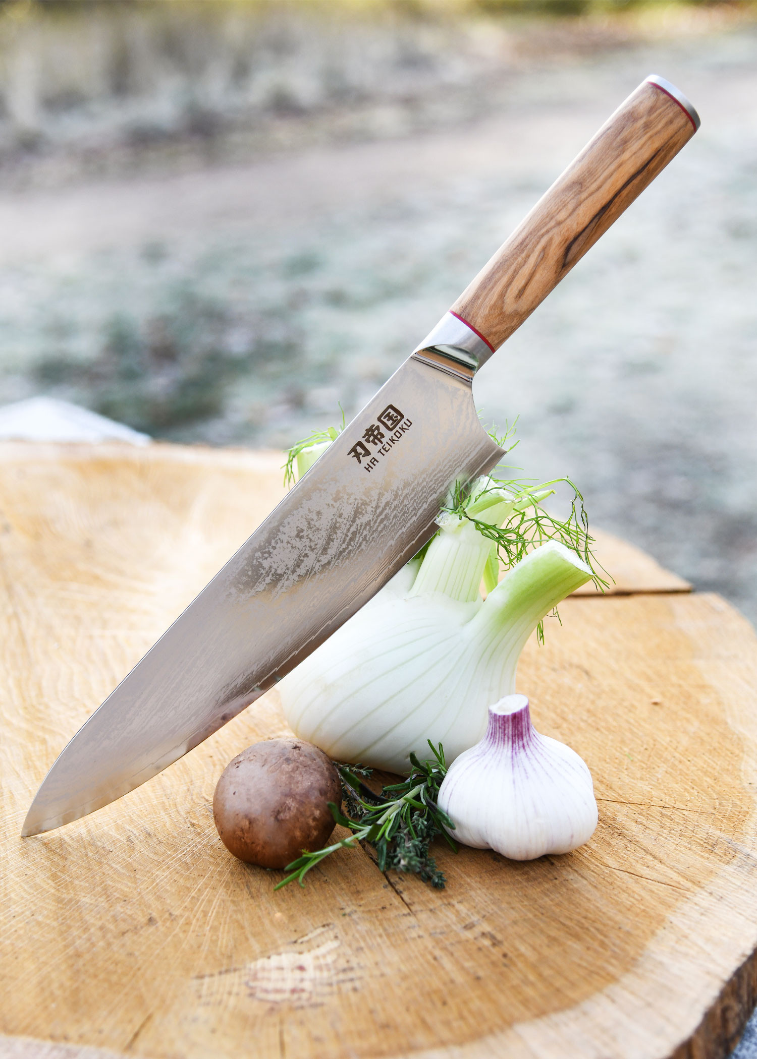 Cuchillo Cocina Chef Ha Teikoku, hoja Acero Damasco (37 cm.)